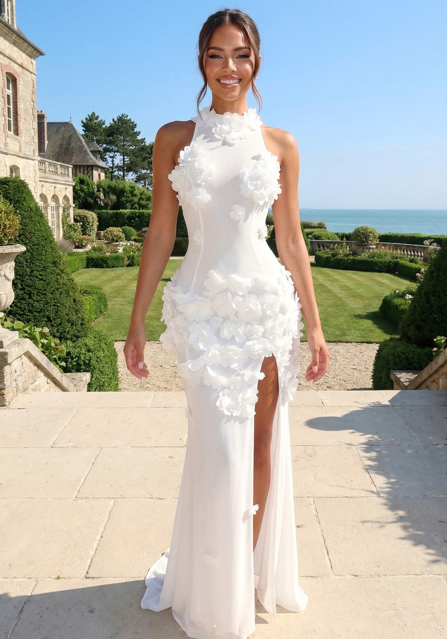 Floral Embellished Maxi Dress White