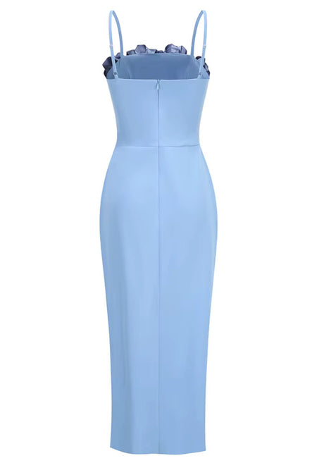 Floral Detail Midi Dress Blue