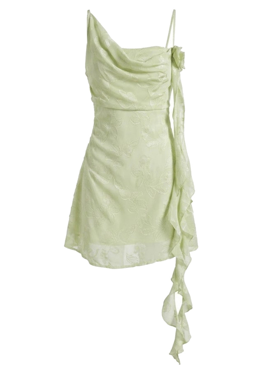Floral Draped A Line Dress Green