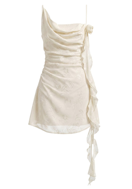 Floral Draped A Line Dress Ivory