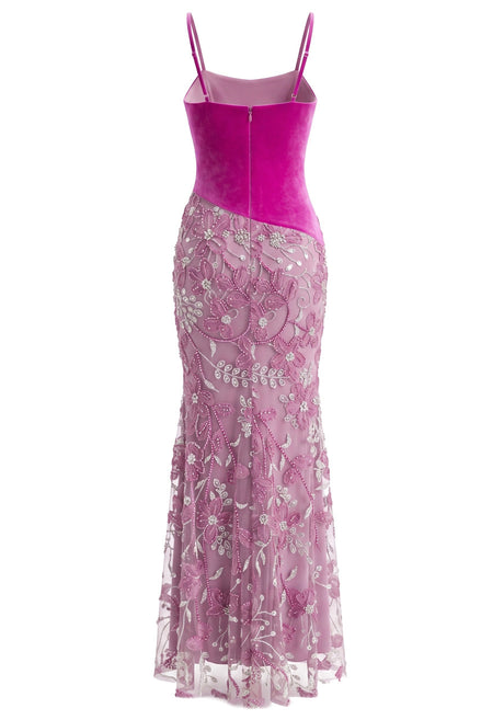 Floral Lace Bustier Maxi Dress Pink