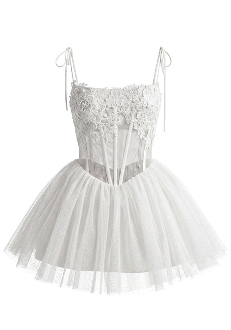 Floral Lace Corset A Line Dress White