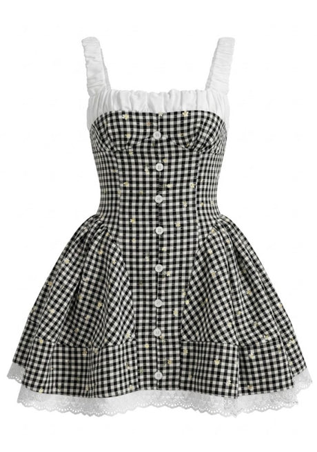 Floral Ruched A Line Dress Black