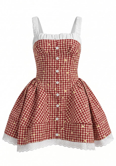 Floral Ruched A Line Dress Red