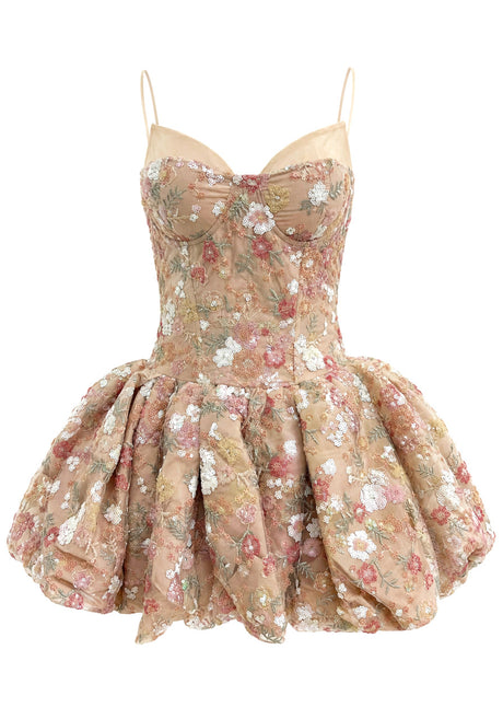 Floral Sequin Bubble Dress Nude