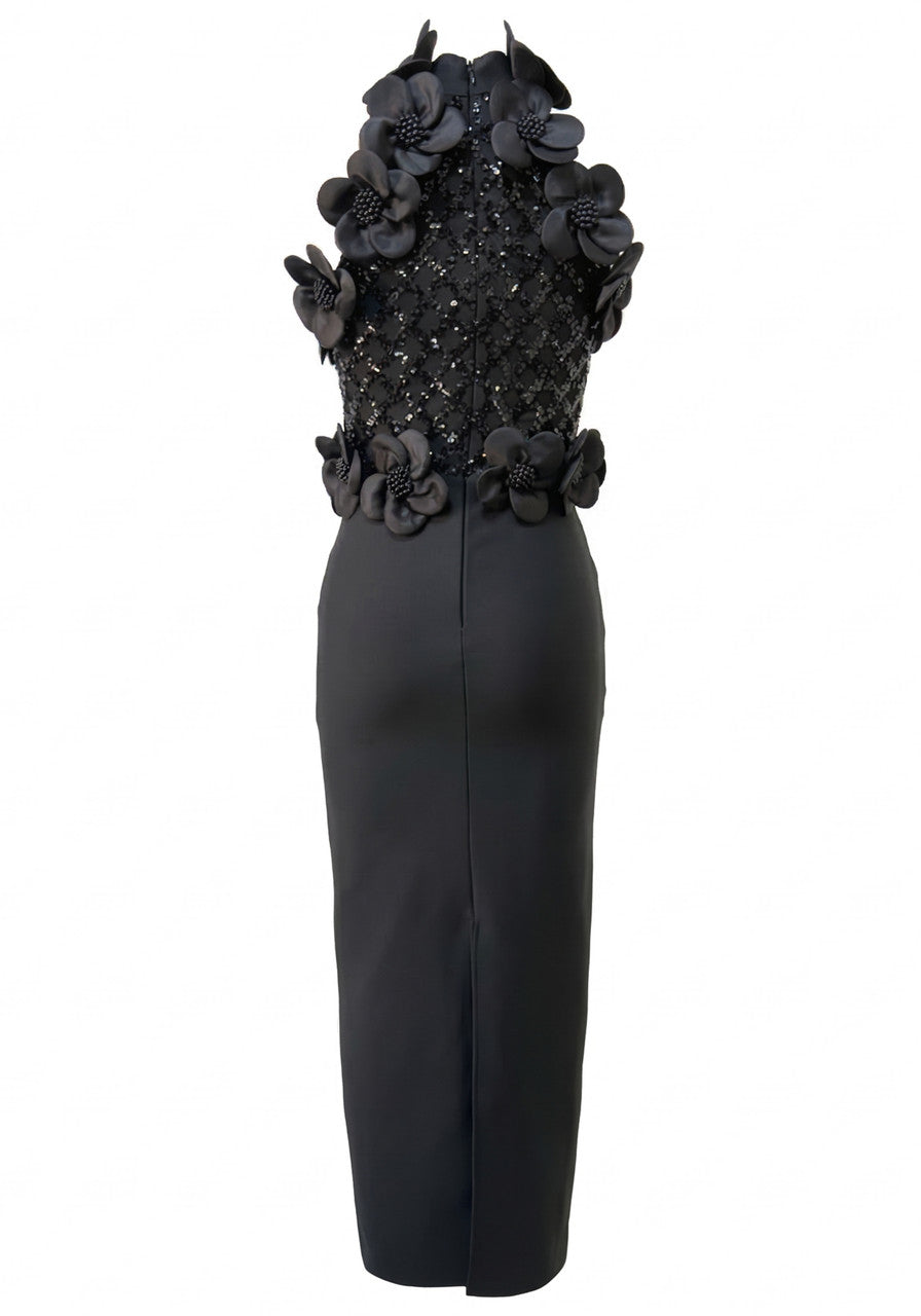 Floral Sequin Maxi Dress Black