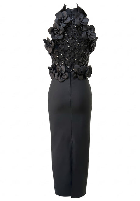 Floral Sequin Maxi Dress Black