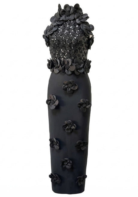 Floral Sequin Maxi Dress Black