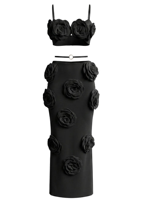 Floral Detail Two Piece Maxi Dress Black