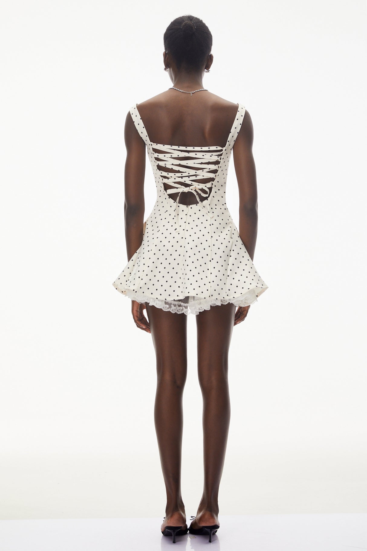 Aurohaya Florence White Polka Dot Mini Dress with Bow
