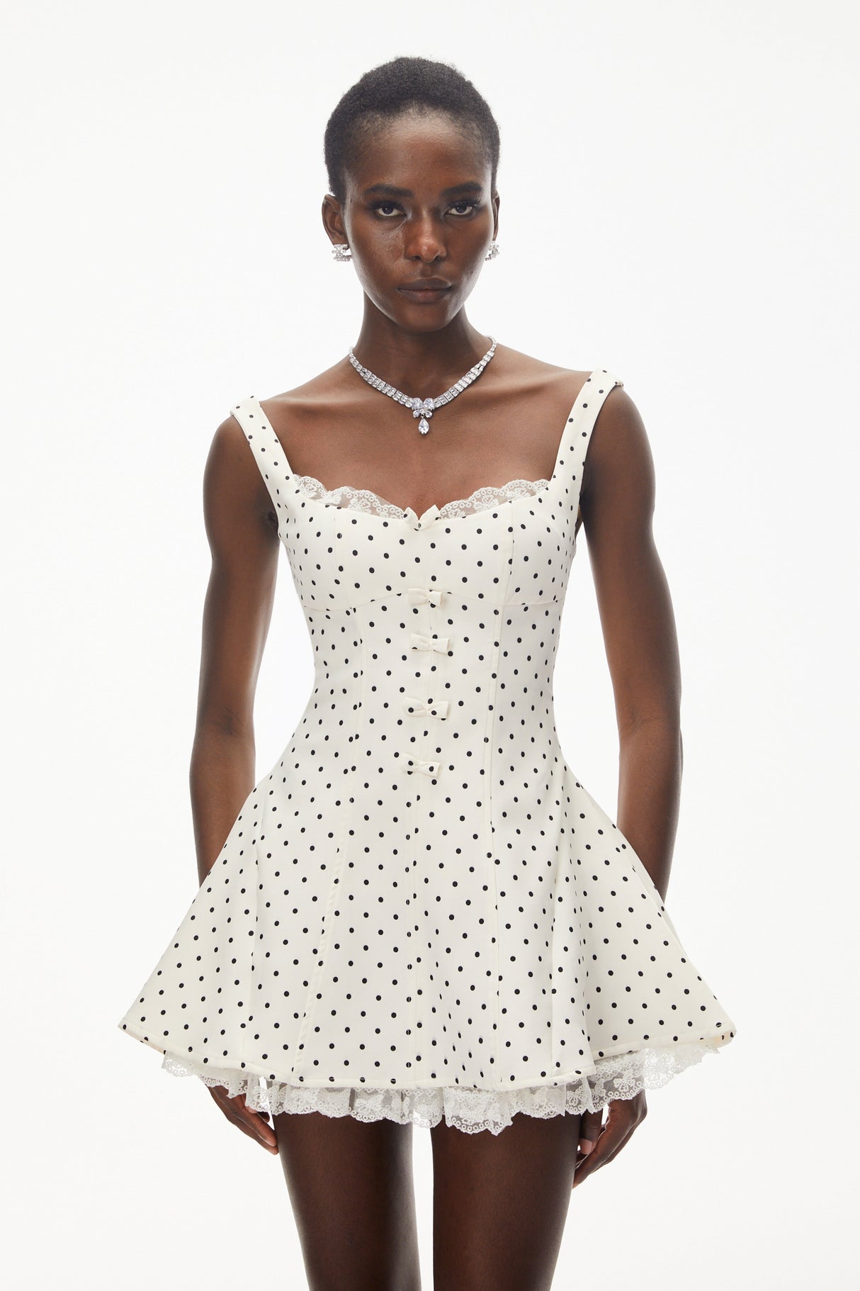 Aurohaya Florence White Polka Dot Mini Dress with Bow