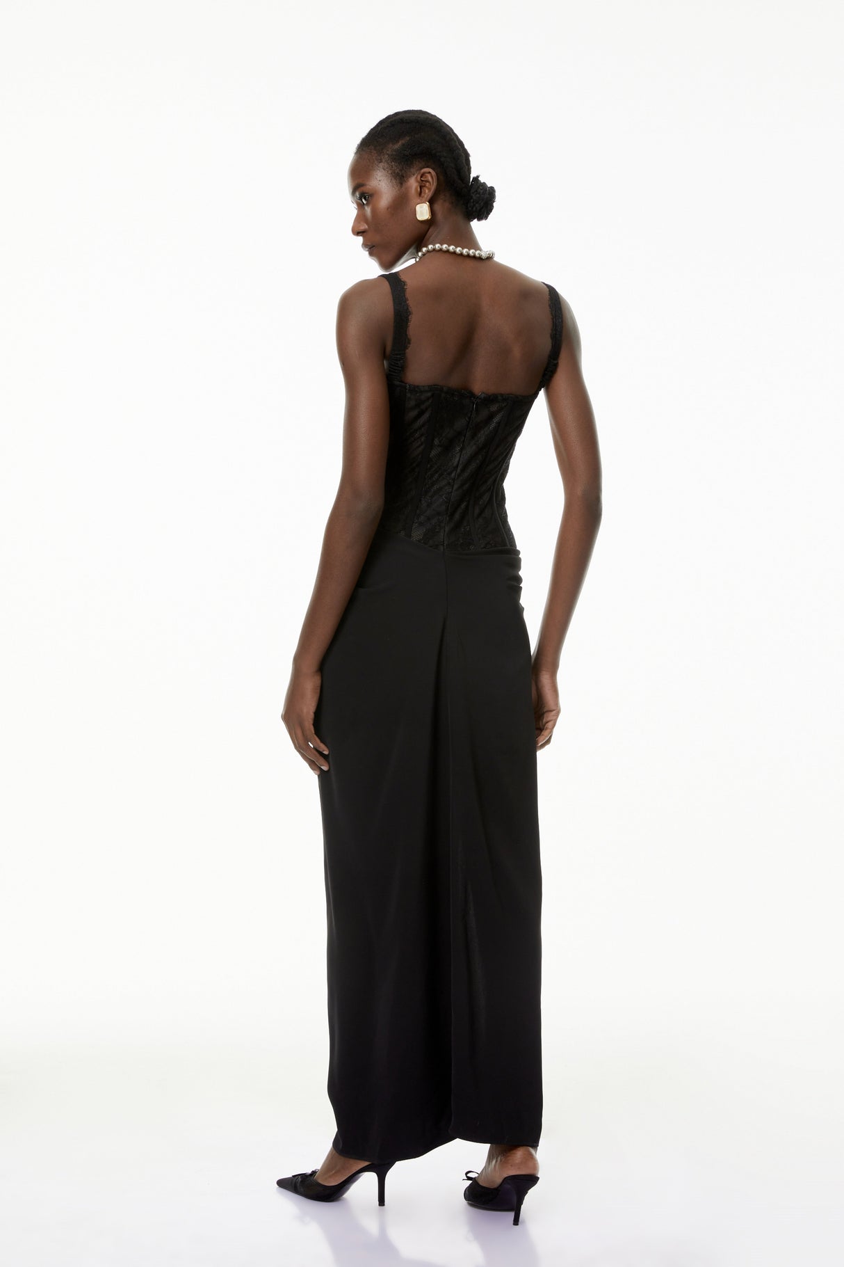 Aurohaya Francesca Black High Slit Floral Lace Maxi Dress