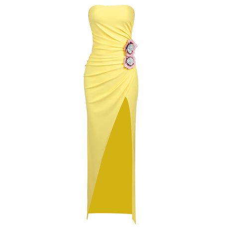 Aurohaya Noémi Strapless Maxi Dress Yellow