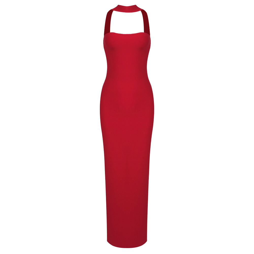 Aurohaya Clémence Strapless Evening Maxi Dress Red