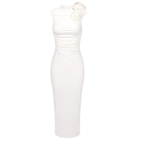 Aurohaya Odette Elegant Sleeveless Midi Dress White