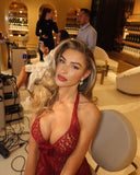 Aurohaya Violaine Lace Halter Maxi Dress