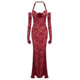 Aurohaya Violaine Lace Halter Maxi Dress