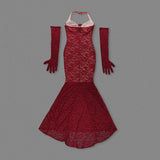 Aurohaya Violaine Lace Halter Maxi Dress