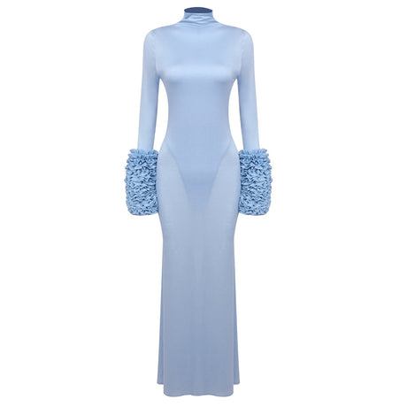 Aurohaya Cybèle Long Sleeve Bodycon Maxi Dress Blue