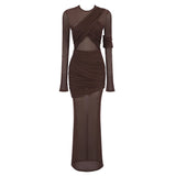 Aurohaya Isabeau Sequin Maxi Dress Brown
