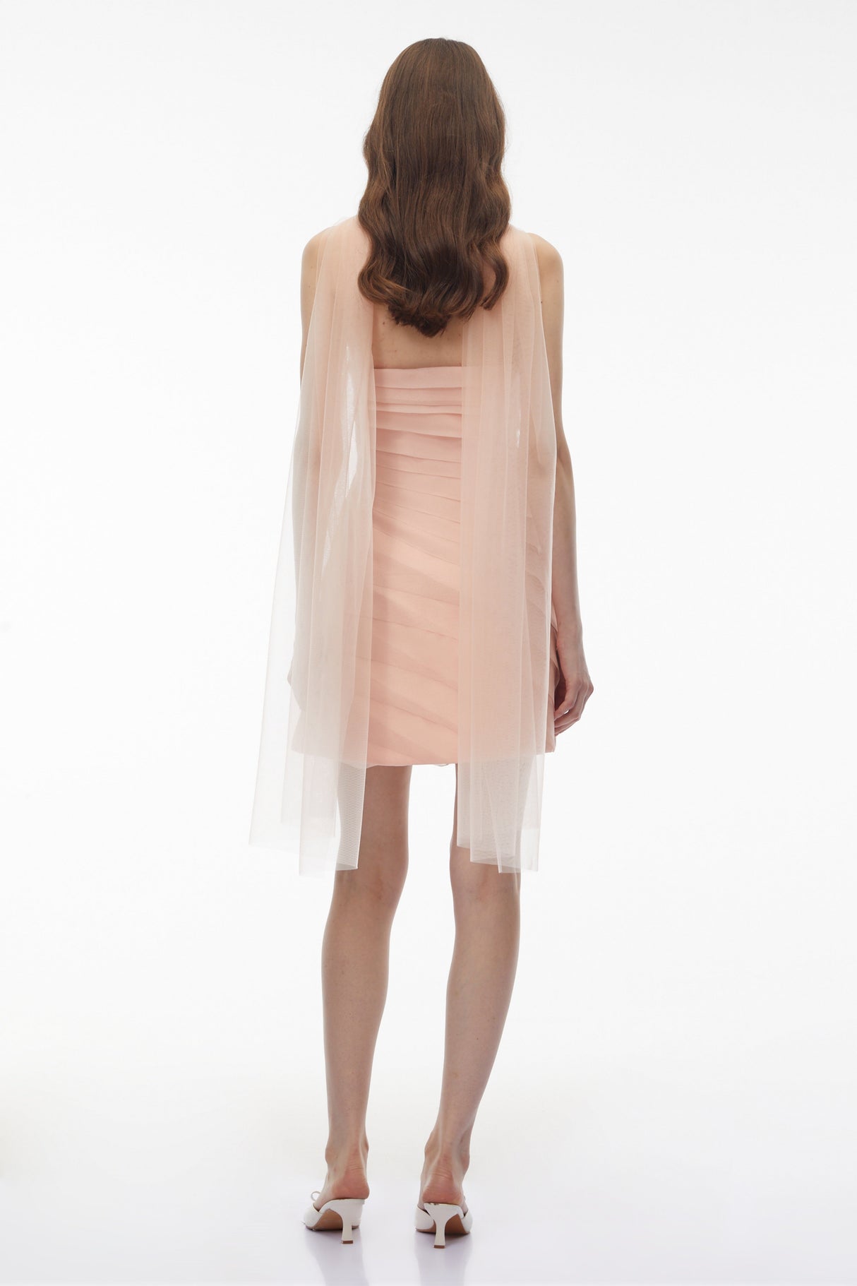 Aurohaya Gorgo Pink Sheer Mesh Pleated Mini Dress