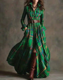 Retro Lapel Plaid Single-Breasted Maxi Dress