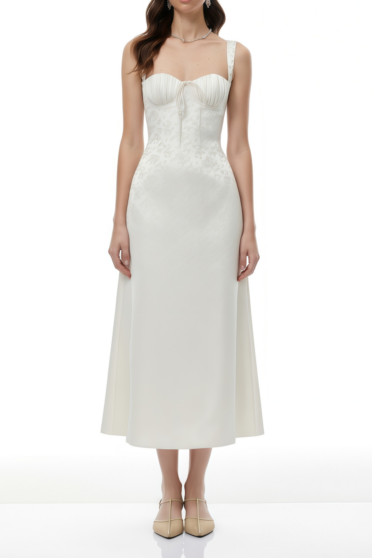 Aurohaya Greta Ivory Sweetheart Embroidered Midi Dress
