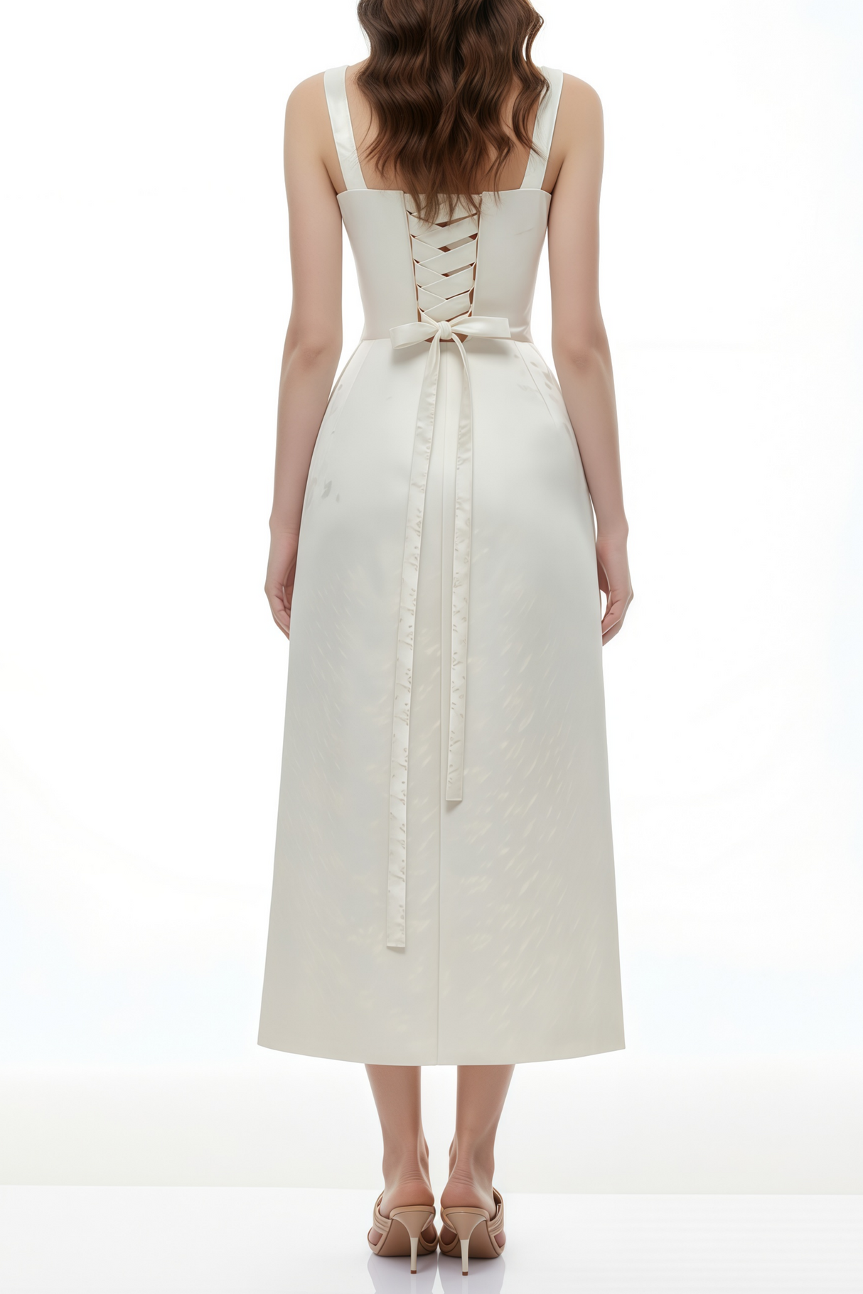Aurohaya Greta Ivory Sweetheart Embroidered Midi Dress