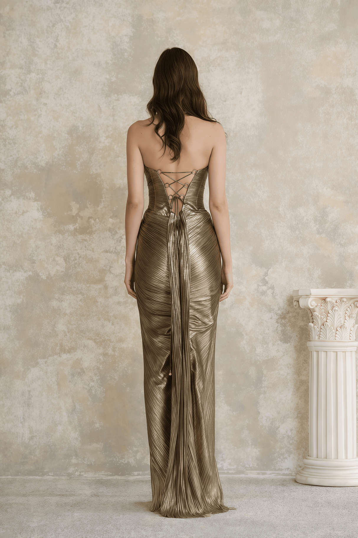Aurohaya Guillermo Gold Off-Shoulder Maxi Dress