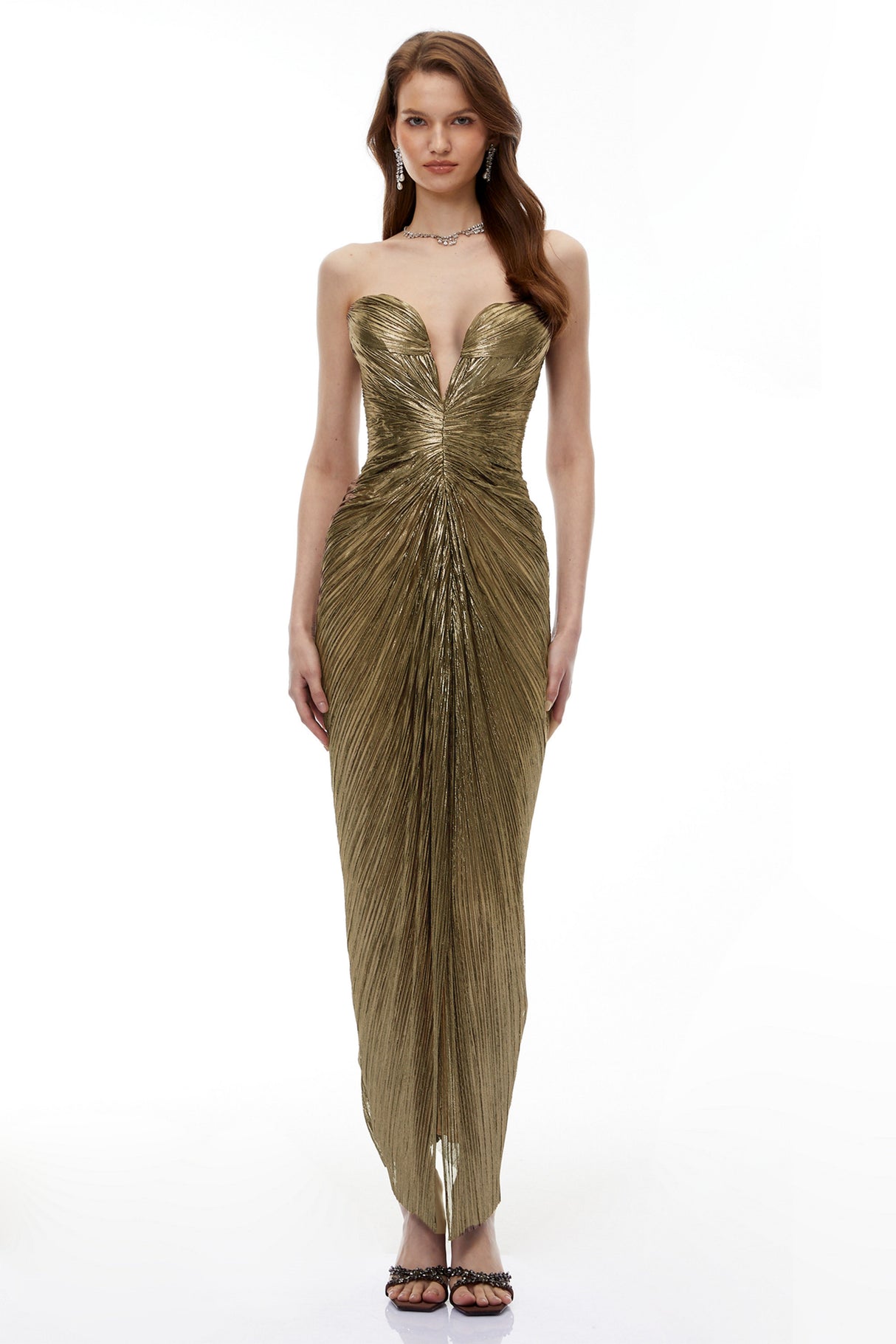 Aurohaya Guillermo Gold Off-Shoulder Maxi Dress