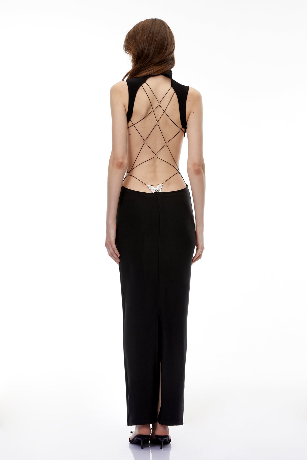 Aurohaya Gwendolen Black Cut-Out Open Back Maxi Dress
