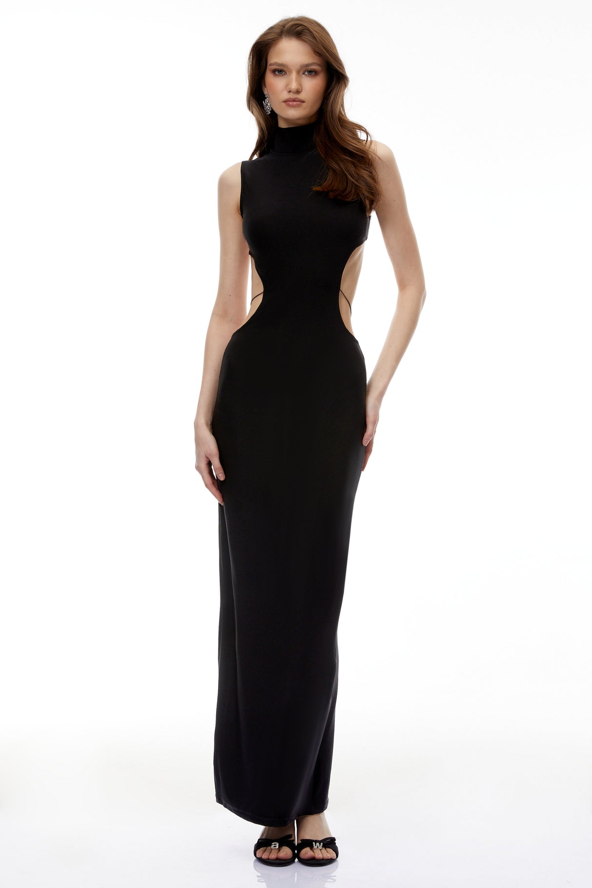 Aurohaya Gwendolen Black Cut-Out Open Back Maxi Dress