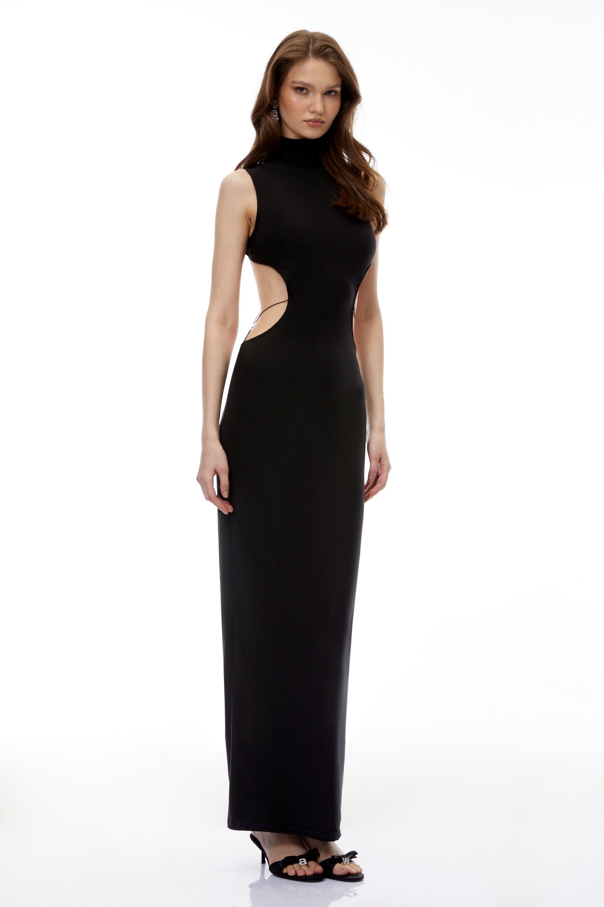 Aurohaya Gwendolen Black Cut-Out Open Back Maxi Dress