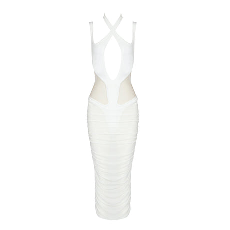 Aurohaya Hortense Cut Out Midi Dress White