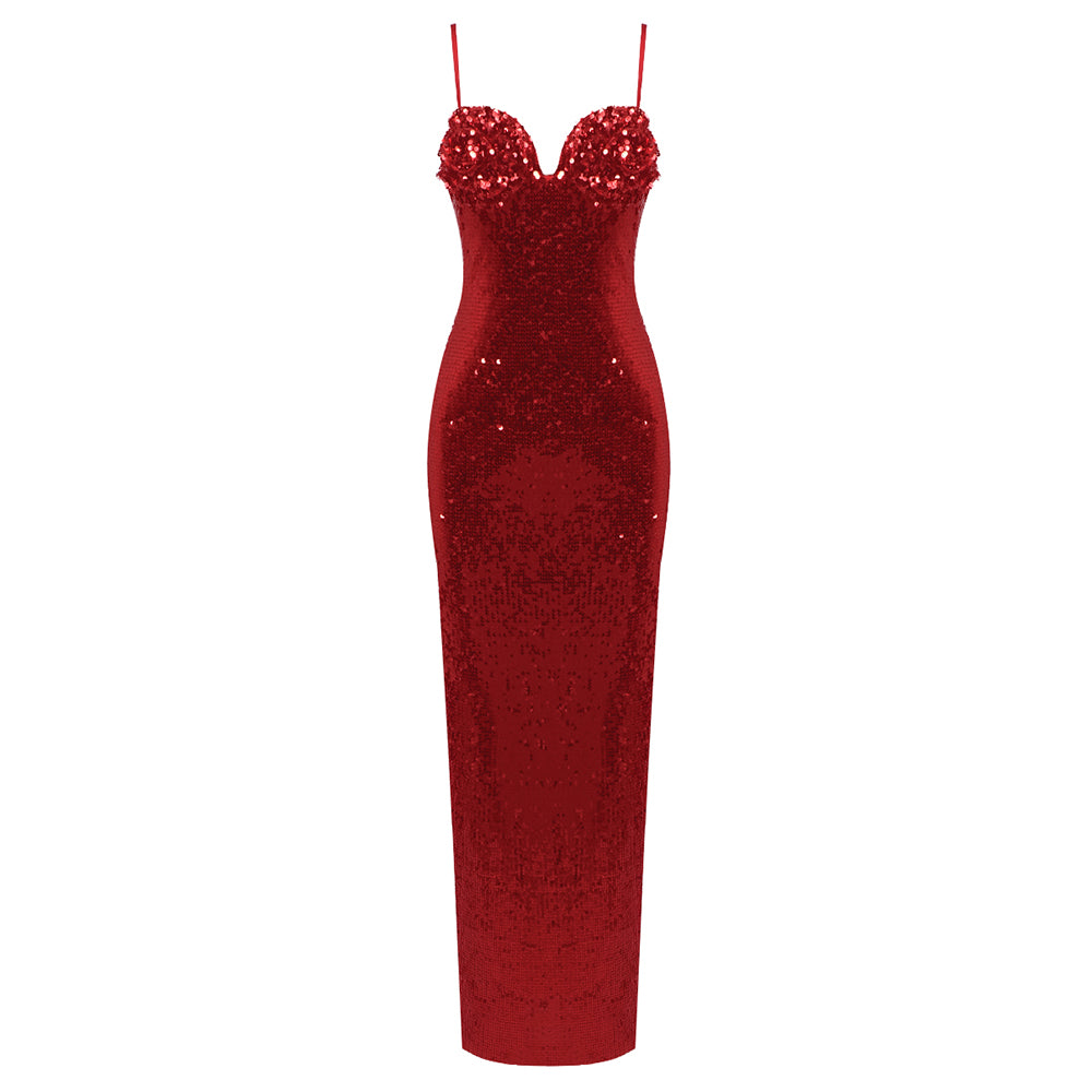 Aurohaya Bérangère Sequin Maxi Dress Red