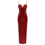 Aurohaya Bérangère Sequin Maxi Dress RED