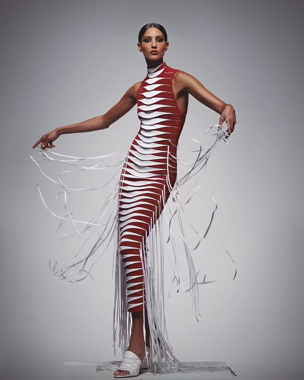 Aurohaya Évelyne Cut Out Fringe Maxi Dress