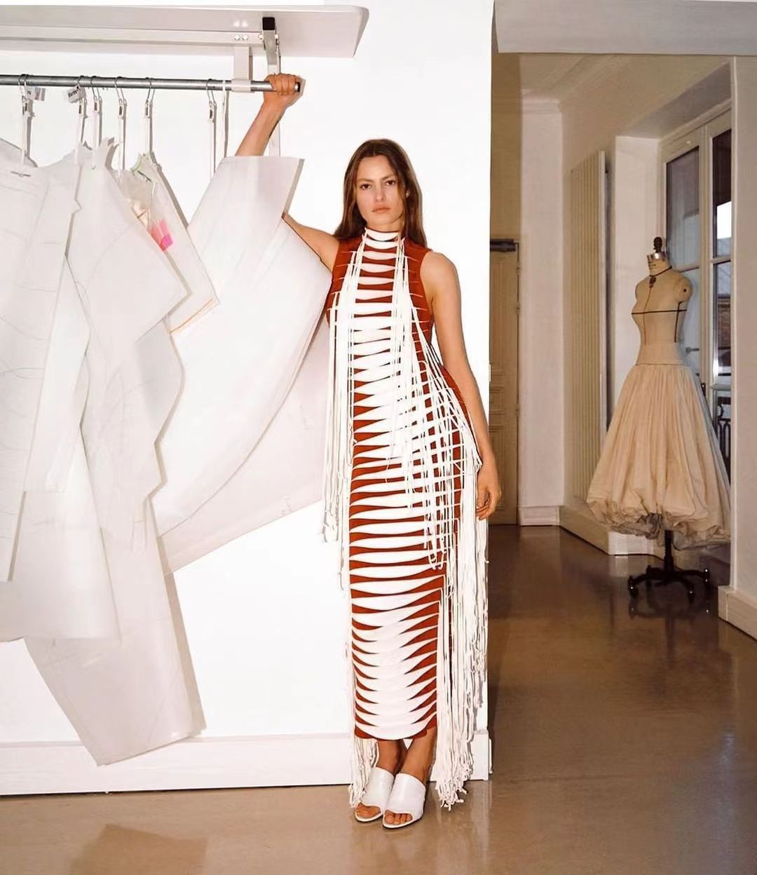 Aurohaya Évelyne Cut Out Fringe Maxi Dress