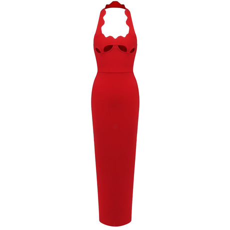 Aurohaya Noisette Halter Cut-Out Bodycon Maxi Dresses Red