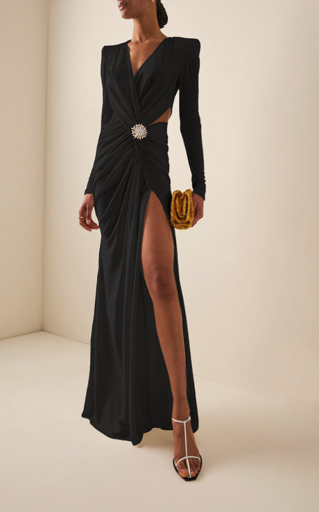 Aurohaya Séraphie Long Sleeve High Slit Maxi Dress