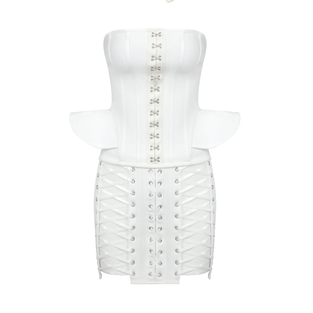 Aurohaya Lavande Strapless Corset Lace-Up Mini Dress