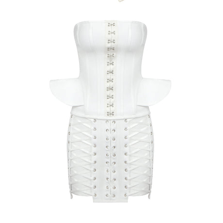 Aurohaya Lavande Strapless Corset Lace-Up Mini Dress