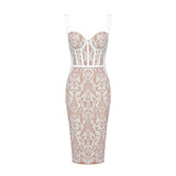 Aurohaya Thalia Lace Corset Midi Dress WHITE