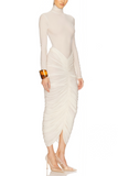 Charitina White Fitted Ruched Midi Dress