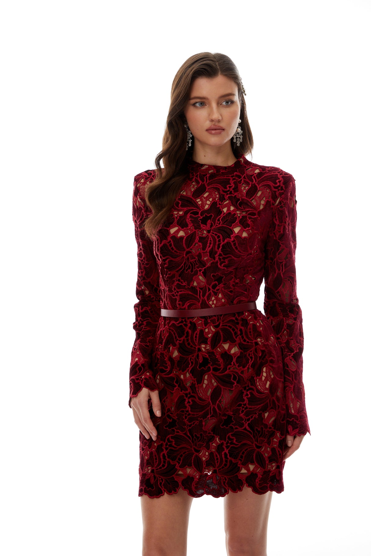 Aurohaya Hafdis Red Floral Embroidered Mini Dress