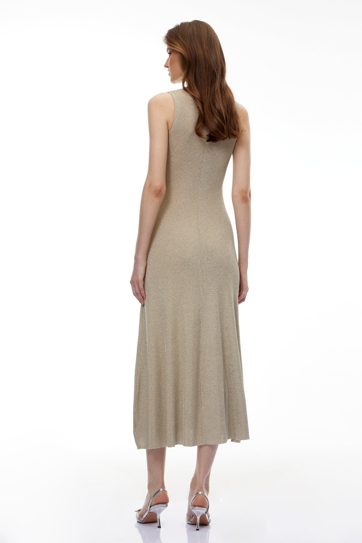 Aurohaya Hallveig Gold Beaded Knit Maxi Dress