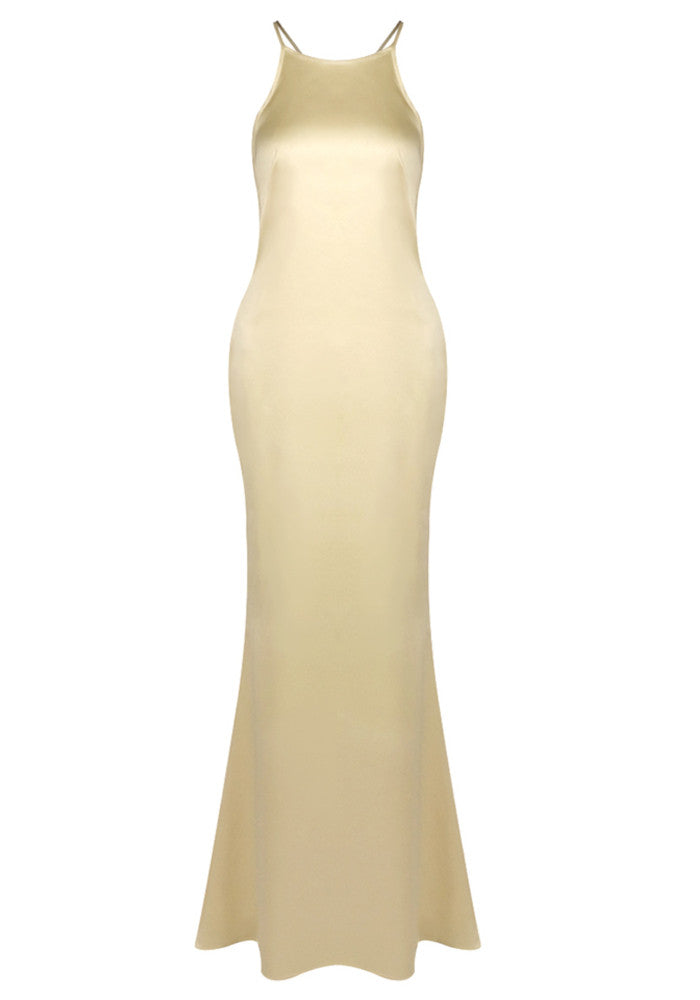 Halter Backless Maxi Dress Gold