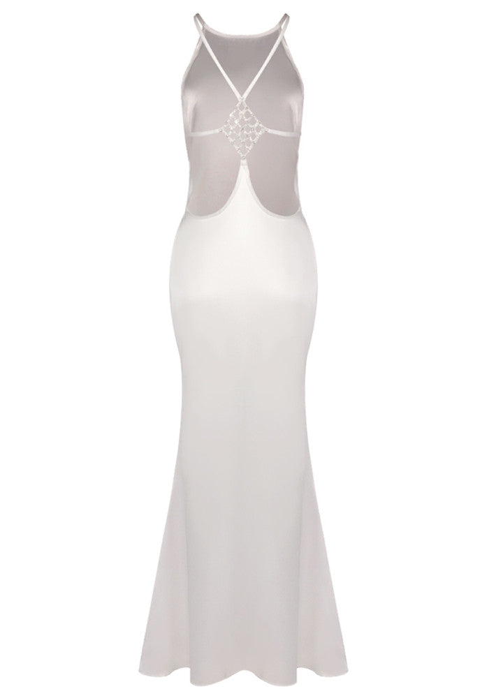 Halter Backless Maxi Dress White