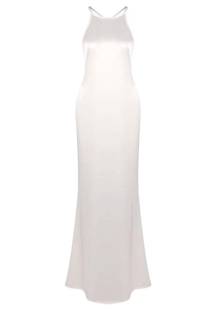 Halter Backless Maxi Dress White