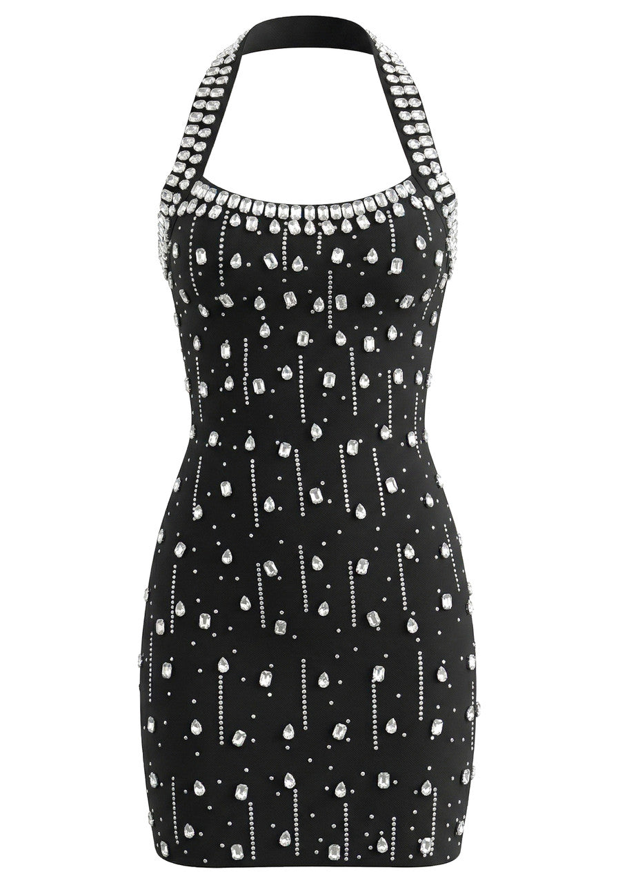Halter Crystal Dress Black
